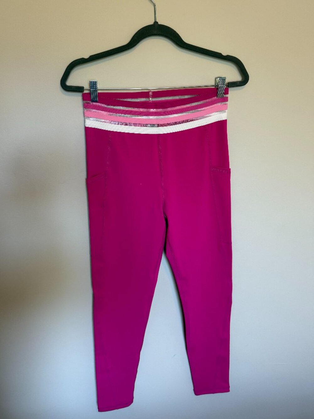 Mono B Hot Pink High Waisted Strappy Waist Leggings Size Large NWOT